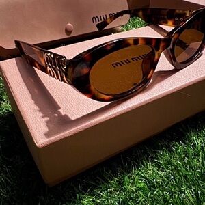 Miu Miu Brown Patterned Sunglasses with Case and Box